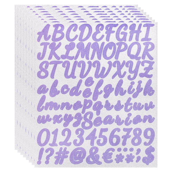 608Pack 8Sheets Glitter Letter Stickers Self-Adhesive Alphabet Sticker Purple