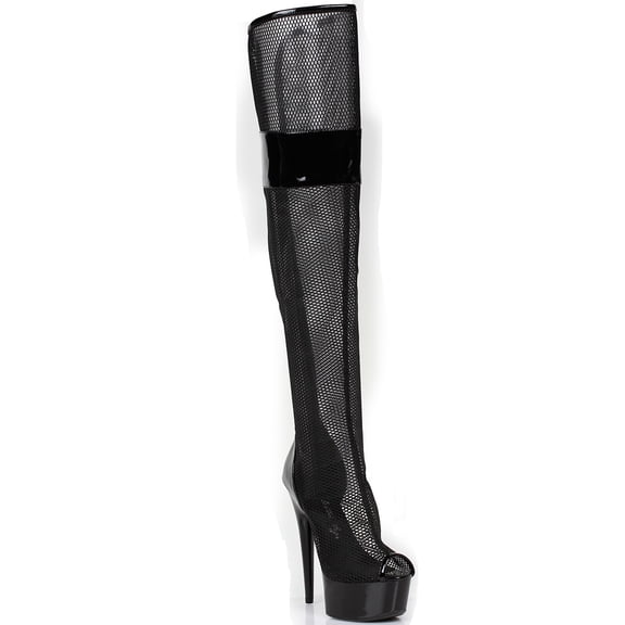 609-IVY, 6" Peep Toe Thigh High Mesh Boot