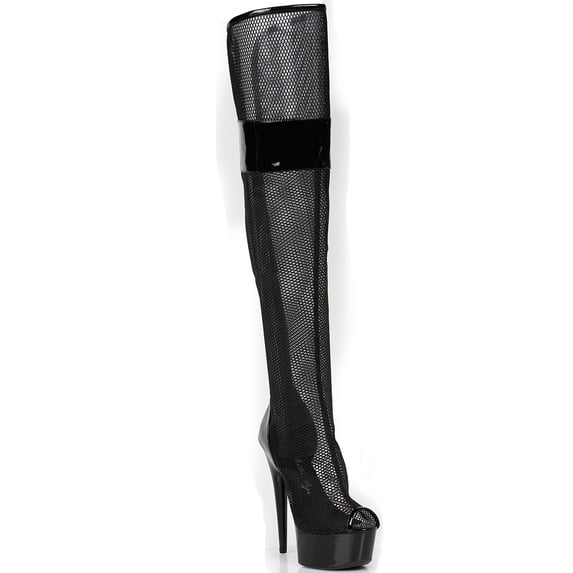 609-IVY, 6" Peep Toe Thigh High Mesh Boot