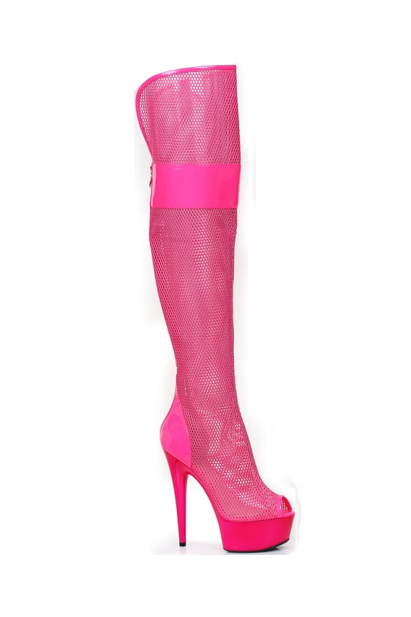609-IVY, 6'' Peep Toe Thigh High Mesh Boot