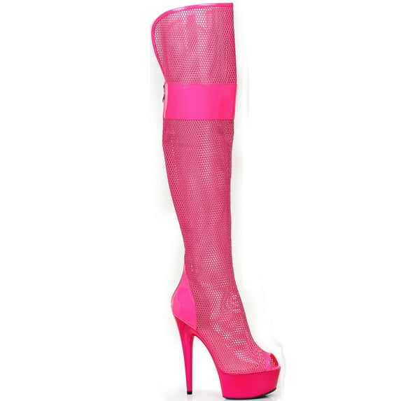 609-IVY, 6" Peep Toe Thigh High Mesh Boot