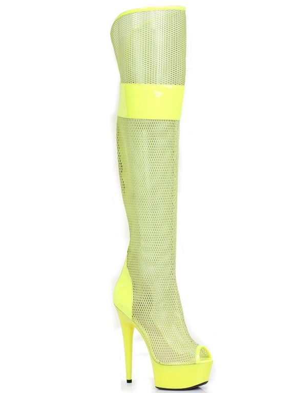 609-IVY, 6" Peep Toe Thigh High Mesh Boot