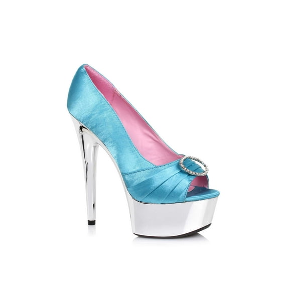 609-LAUREN, 6" Satin Peep Toe Chrome Platform
