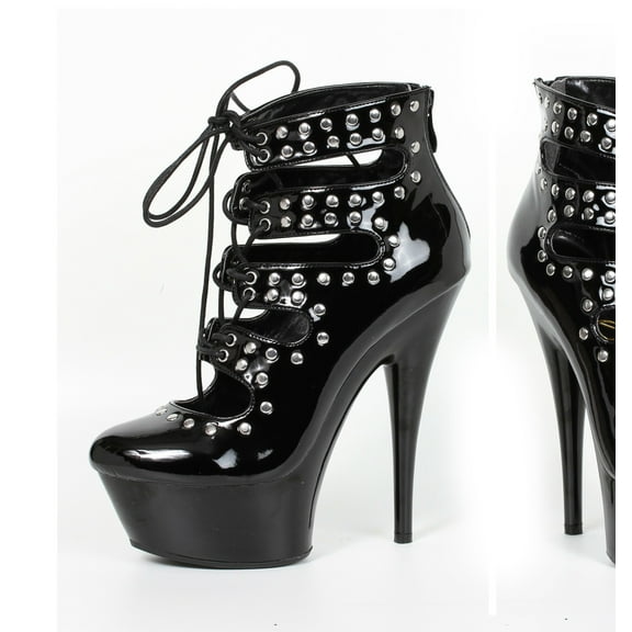 609-RAMONA-6" Studded Lace Up Closed Toe Heel