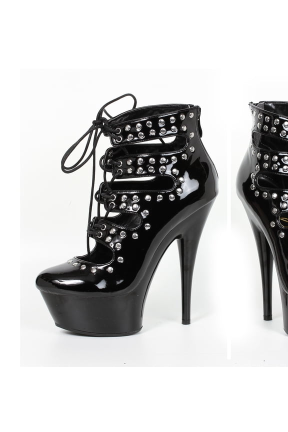 609-RAMONA-6" Studded Lace Up Closed Toe Heel