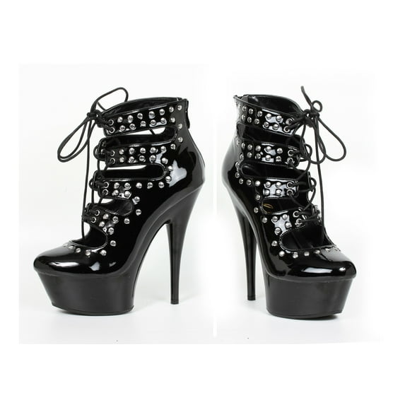 609-RAMONA-6" Studded Lace Up Closed Toe Heel