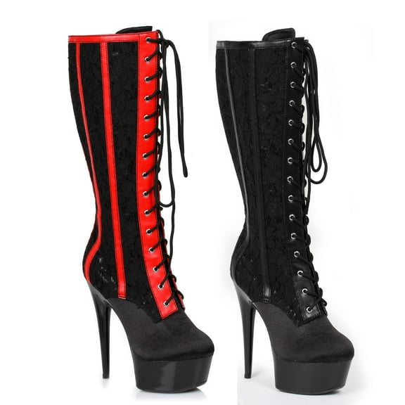 609-RAVEN-L, 6" Lace Knee High Boot