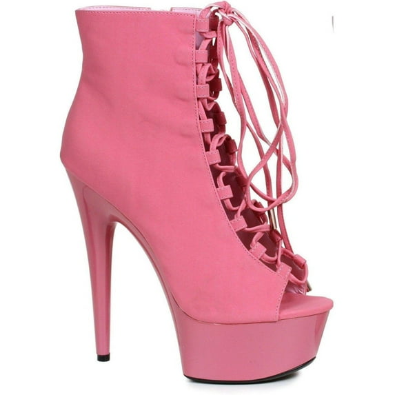 609-REVERSE Womens 6 Heel Lace Up Side Zipper Peep Toe Ankle Bootie Black PU / 8