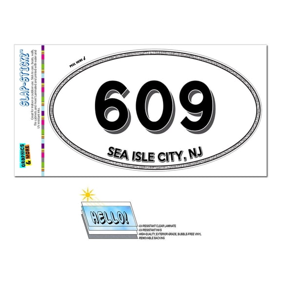 609 - Sea Isle City, NJ - New Jersey - Oval Area Code Sticker