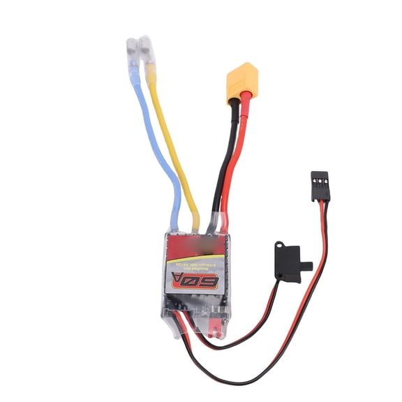 60A Brushed ESC Electronic Speed Controller for RC Car Boat 380 390 540 550 Motor 2-3S XT60 10in / 25.4cm