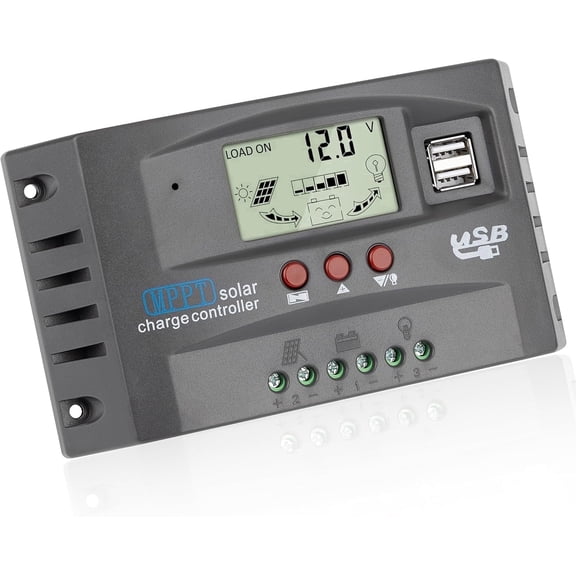 AeternaSol 60A MPPT Solar Charge Controller 12V 24V Auto with LCD Display Dual USB Timer