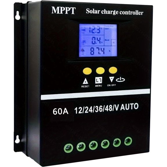60A Solar Charge Controller MPPT 12/24/36/48V Panel Automatic LCD Display Dual USB Regulator Intelligent (Black)