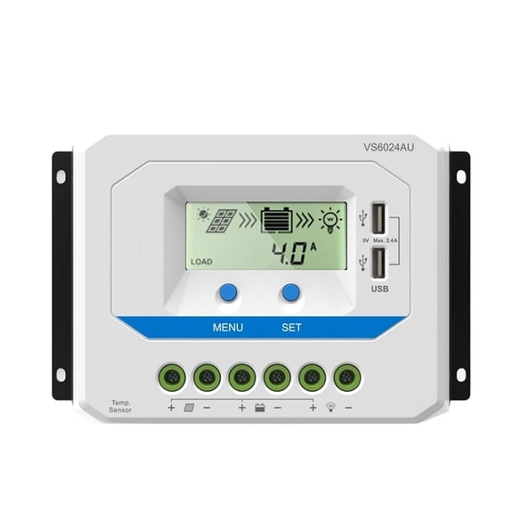 60A Solar Controller 12V 24V Auto VS6024AU PWM Charge Controller With Built In LCD Display And Double USB 5V Port ,High Efficiency
