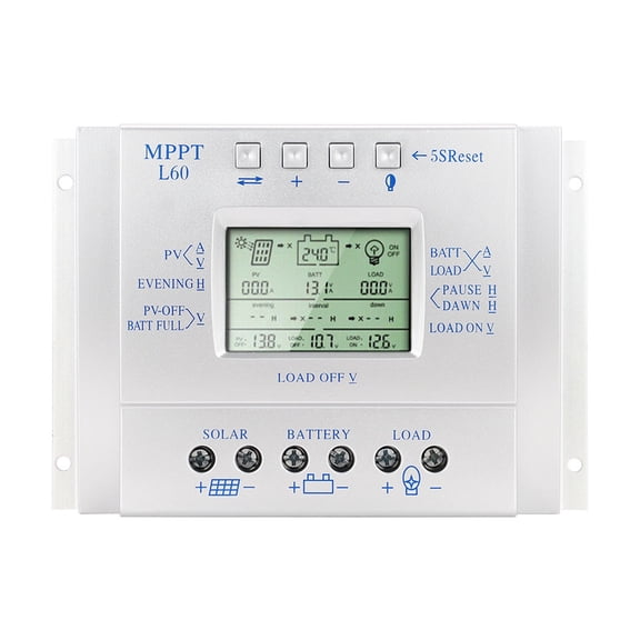 60A Solar Controller 12V/24V Zero Level Display PWM Controller With USB ,Install Anywhere You Want