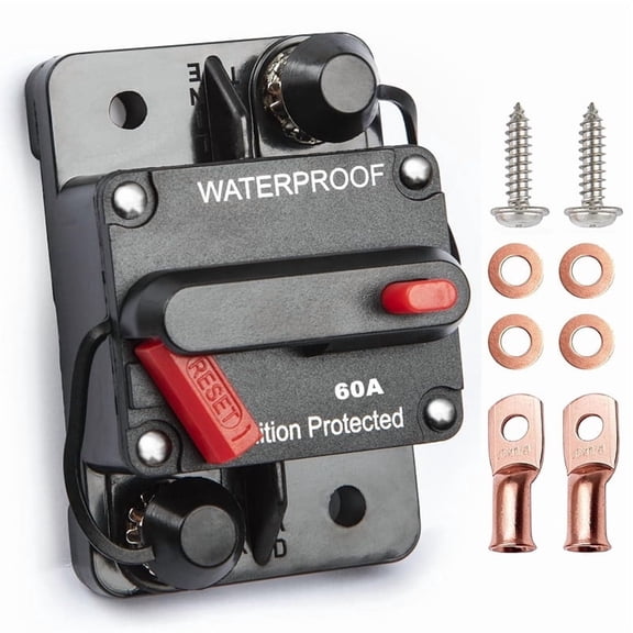 60Amp Circuit Breaker for Boat Trolling Motor Marine ATV Trailer Vehicle Stereo Audio Electronic Battery Solar System Inline Fuse with Manual Reset Switch Waterproof DC12V-48V
