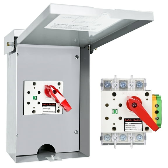 60Amp General Duty Safety Switch, 3P 4 Wires Non-Fused AC Disconnect Switch Box with Ground, Meeting NEMA 3R Standards for Indoor and Outdoor