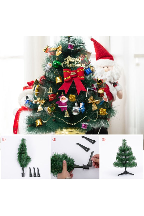 60CM Christmas Tree With LED Glowing Light String Pine Cone Bell Pendants Christmas Tree Decorations For Desk Dining Table