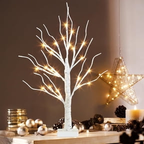 60CM Tabletop Lighted Birch Tree, 24 Warm White LED Artificial Birch Tree Light with 6H/18H Timer, USB & Battery Powered Bendable Flexible Branches, Multi Holiday Decor Tree for Christmas, Easter