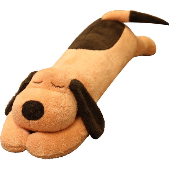 Long Body Pillow Soft Plush Dog Stuffed Animal, Fluffy Sleeping Companion for Kids & Adults, 23.62in - Brown