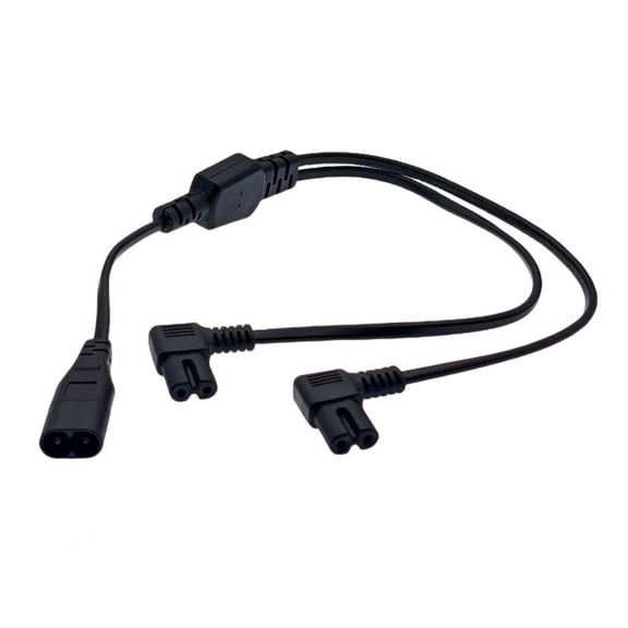60Cm IEC320 C8 To Double IEC320C7 Angled Connectors Power Extension Cable Splitter Wire For Multiple Device Use