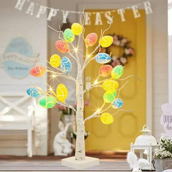 60Cm Led Tree Light Battery-Operated, Featuring 24 Easter Eggs For Desktop Decorative Lighting, Easter Themed Tabletop Decorative Lighting Accent For Festive Ambiance And Everyday