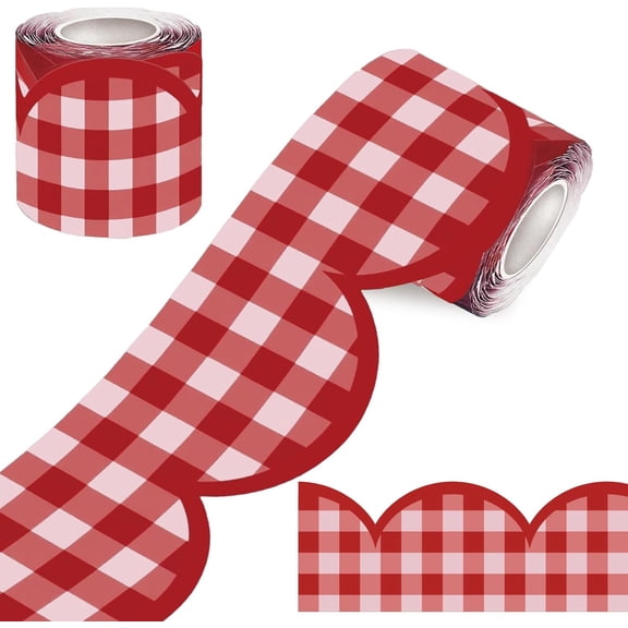 60FT Checkered Bulletin Board Border-Scalloped Checkerboard Decorative Roll for Walls, Desks, Windows, Doors, Lockers, Schools, Classrooms, Homeschool & Offices(Red)