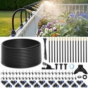 60FT Drip Irrigation Kit, 6mm Hose with Outlet Splitter with Valves & 15 360? Adjustable Brass Nozzles & 18 Snap- Tees, DIY Automatic Watering for Greenhouse, Raised Beds, Garden