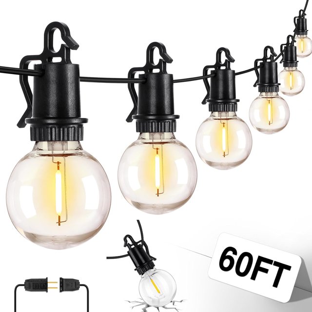 60FT Outdoor String Lights, G40 Globe Outdoor Lights with 30