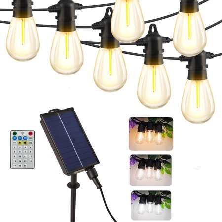 60FT Solar Powered LED Outdoor String Lights,3 Color Changing Patio Lights, for Backyard Garden Patio Pergola Gazebo Bistro Bedroom Christmas Wedding Party