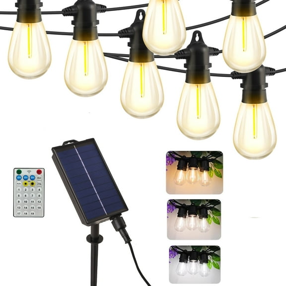 60FT Solar Powered LED Outdoor String Lights,3 Color Changing Patio Lights, for Backyard Garden Patio Pergola Gazebo Bistro Bedroom Christmas Wedding Party