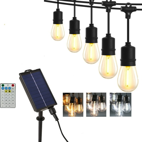 60FT Solar Powered LED Outdoor String Lights, 3 Color Changing hanging Patio Lights, for Backyard Garden Patio Pergola Gazebo Bistro Bedroom Christmas Wedding Party