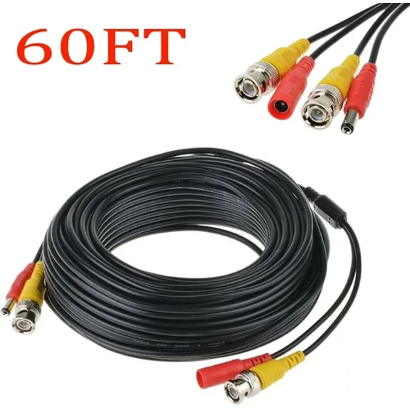 60Ft Video Power Surveillance Bnc Cable For Cctv Surveillance Camera System Dvr