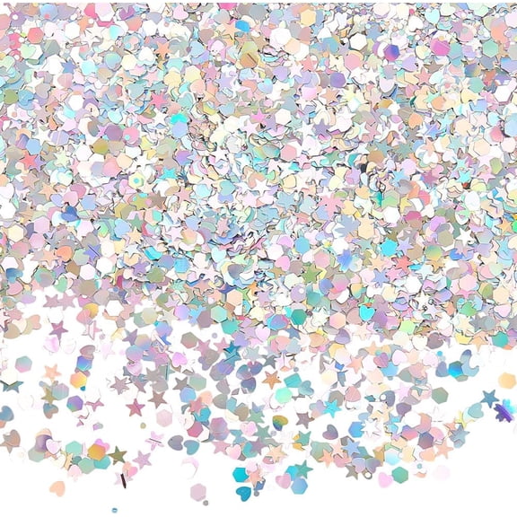 60G Nail Heart Sequins Nail Art Glitter Confetti Foil Sparkly Shining Metallic Stars Colorful Mix Shape Small Plastic Confetti for Manicure Art Tips Festival Party DIY Craft Decoration