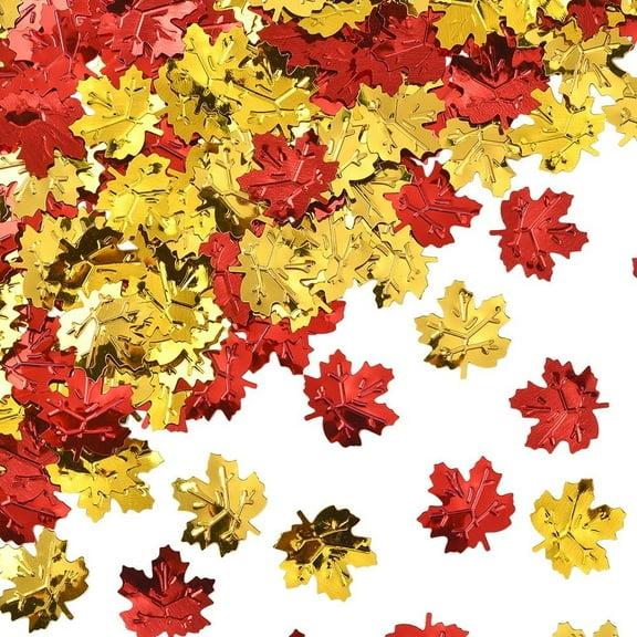 60G Plastic Confetti Maple Leaf Confetti Thanksgiving Sprinkles Mini Red Orange Yellow Leaf Harvest Metallic Sequins Fall Autumn Table Glitter for Party Holiday Birthday Decorations