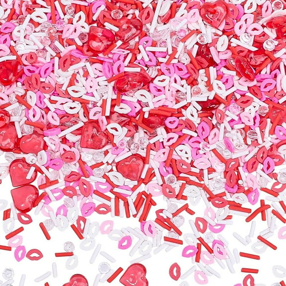 60G Valentine Sprinkles Polymer Clay Slices Bulk Red Pearls Heart Lip Candy Sugar Decoration Craft Sprinkle for Nail Art Cake Phone Case Father's Day Mother's Day DIY Crafting