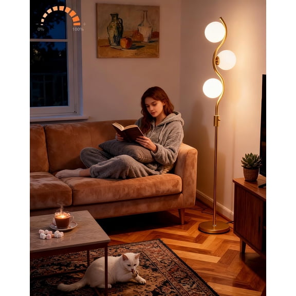 60IN  Floor Lamp Stepless Dimmable Globe Floor Lamps with 3 count 3000K G9 Bulbs Eye-Friendly Mid Century Standing Lamps with  Base for  Room//Corner/Office