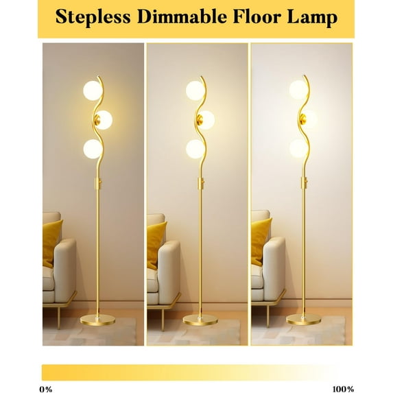 60IN Gold Floor Lamp with 3Pcs G9 Bulbs - Stepless Dimmable, Eye-Friendly, Stable Base for Living Room/Bedroom/Corner/Office