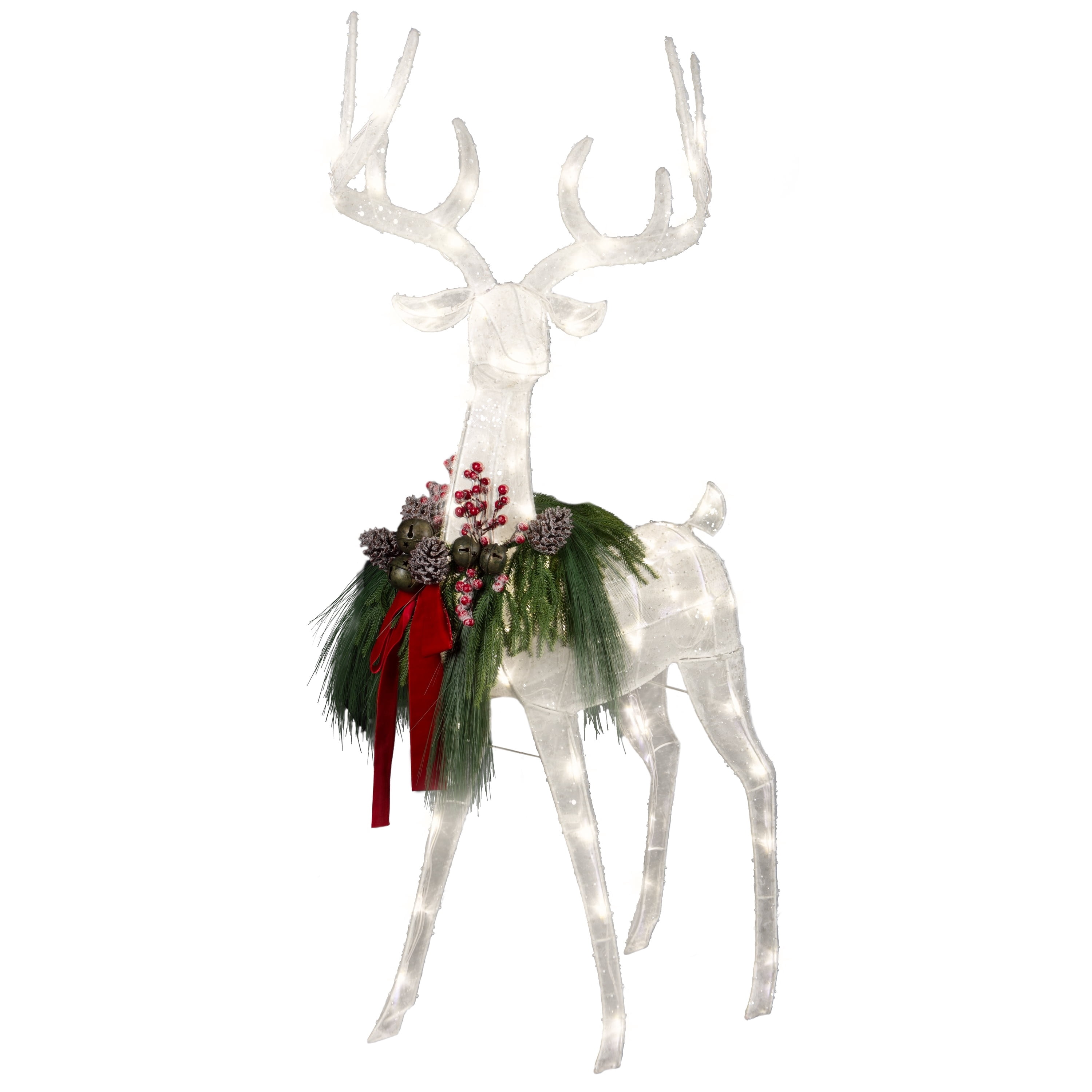 Indoor/Outdoor Lighted Velvet and Frosted Reindeer with Wreath Christmas Decoration with 70 LED Lights, Warm White, 4.95', by Holiday Time