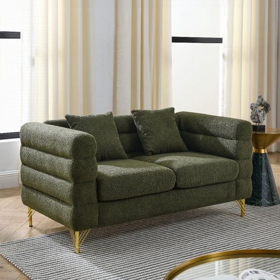 Modern 60Inch 2-Seater Sectional Sofa with Soft Teddy Fabric