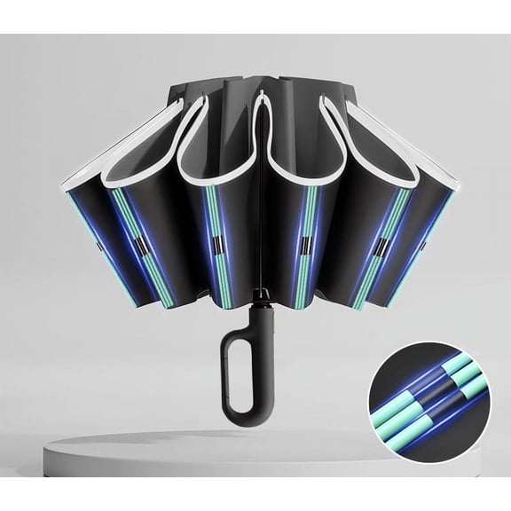 60K Buckle Men Women Umbrella Fully Automatic Reverse Folding Umbrella with Windproof Reflective Stripe UV Umbrellas