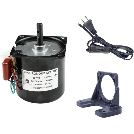 60KTYZ 110V 60-72RPM Permanent Magnet Synchronous Gear Motor with Fixed Bracket and Power Cord Switch Plug