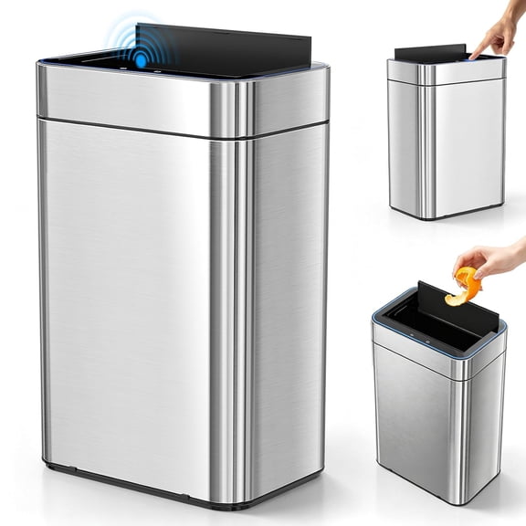60L/15.9 Gal Motion Sensor Trash Can with Lid, Touchless Garbage Bin, Rectangular Stainless Steel, Odor Control, Auto Open/Close, Fingerprint-Proof