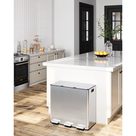 60L/16 Gallon Kitchen Trash Can with Dual Compartments, 3×20L Pedal Trash Bin with Recycling Bin, Soft-Close Lid, Stainless Steel Garbage Can for Kitchen Office Restaurant