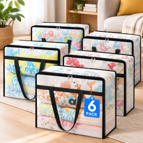 60L 6.0 Clear Storage Bags, 6 Pack, For Clothes & Bedding Organization
