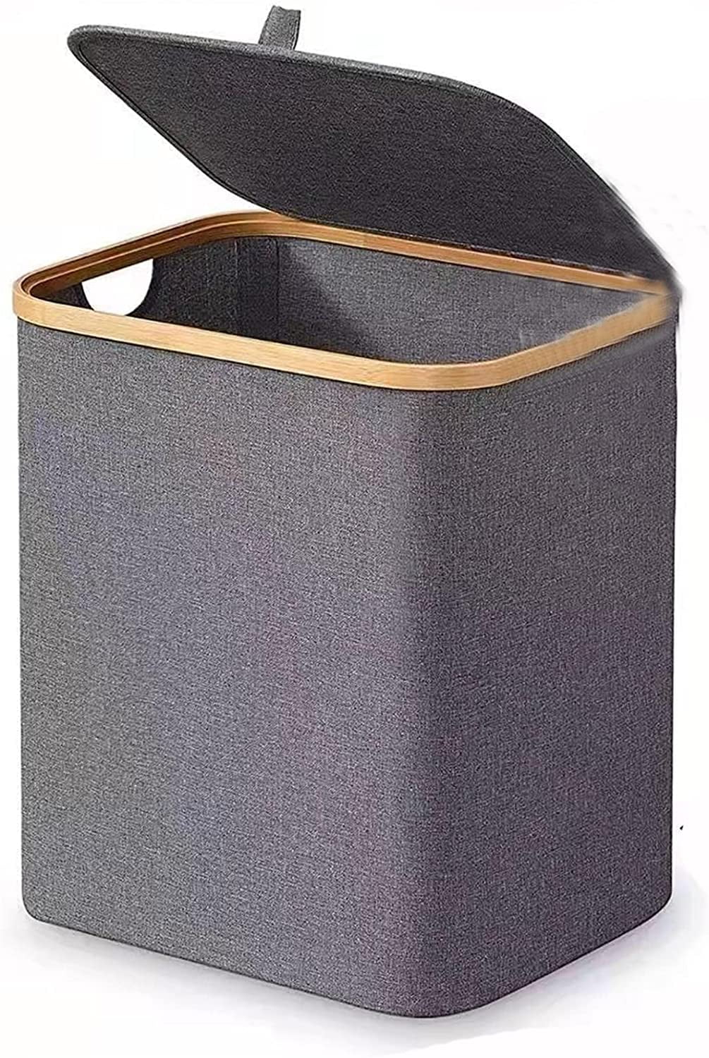 60L Capacity Bamboo Laundry Basket with Lid & Handle, Foldable Laundry Basket, Hamper
