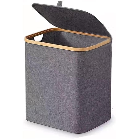 60L Capacity Bamboo Laundry Basket with Lid & Handle, Foldable Laundry Basket, Hamper