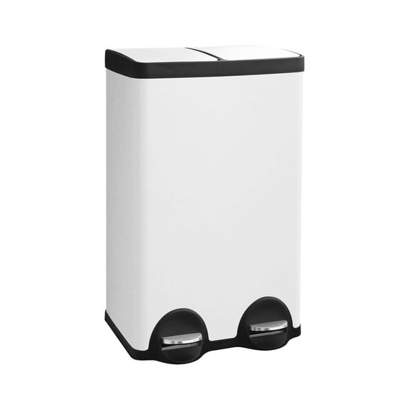 60L Dual Compartment Stainless Steel Trash Can, 16 Gallon White Kitchen Garbage Bin with Silent Sealed Lids, Pedal & Recyclable Waste Bins for Home/Office