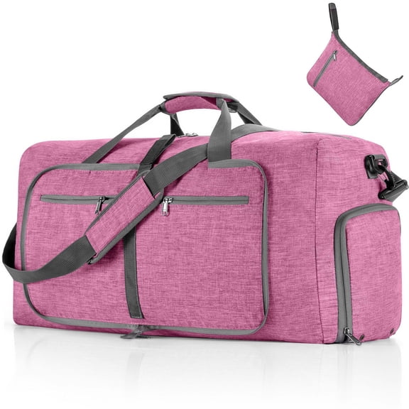 60L Foldable Travel Duffle Bag, Lightweight Checked Luggage with Shoe Compartment, Water-Resistant Weekender Overnight Bag (Gray)