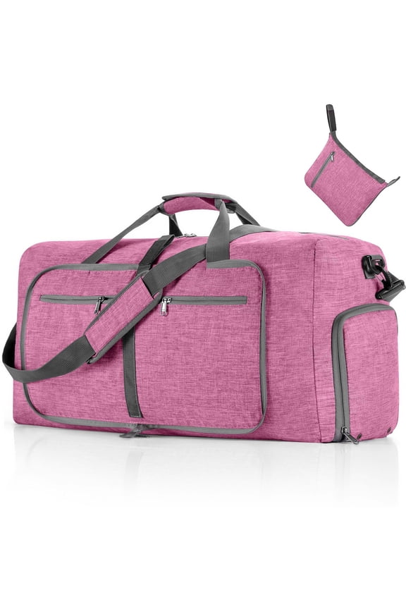 60L Foldable Travel Duffle Bag, Lightweight Checked Luggage with Shoe Compartment, Water-Resistant Weekender Overnight Bag (Gray)