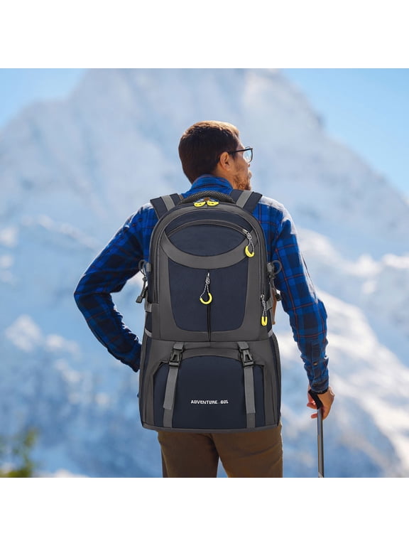 60L Hiking Backpack, Water Resistant Lightweight Outdoor Sport Daypack Travel Bag for Camping Climbing Skiing Cycling (Dark Blue)